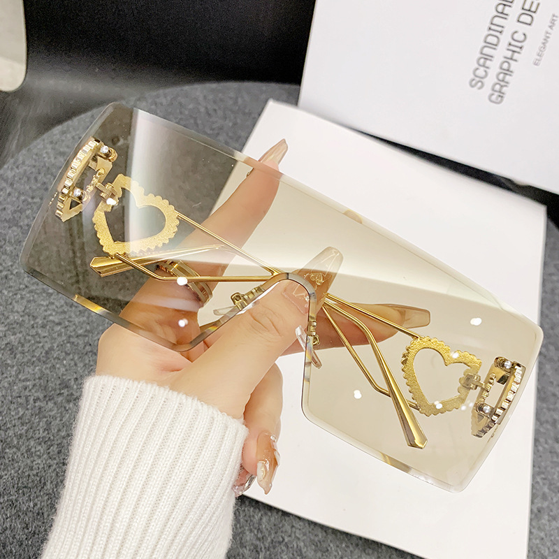 Sunglasses Uv400 - New One-Piece Fashion Heart-Shaped Frameless Sunglasses