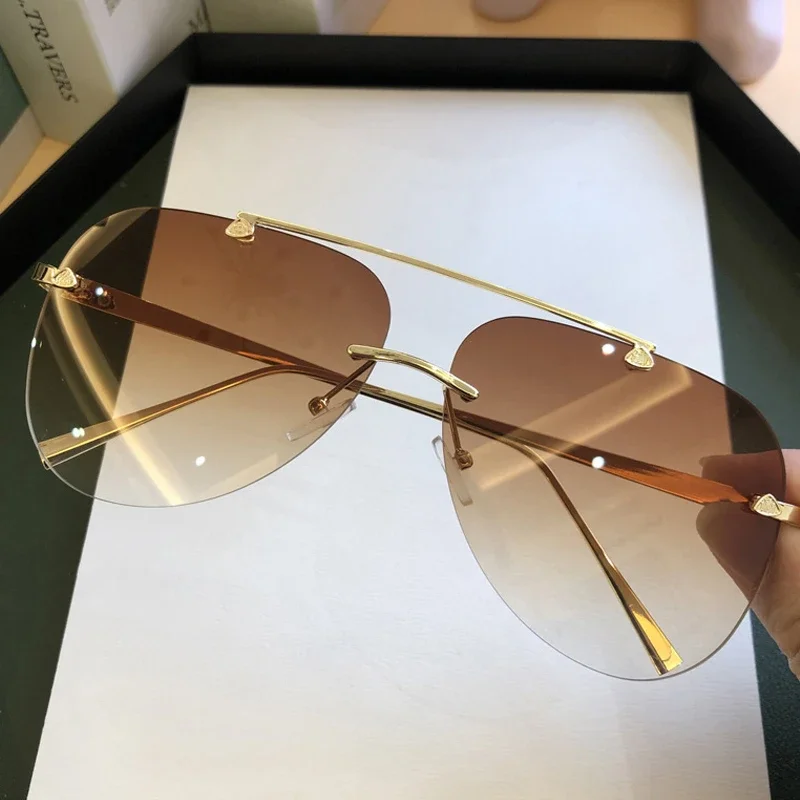 Sunglasses Uv400 - Vintage Rimless Alloy Aviation Pilot Sunglasses