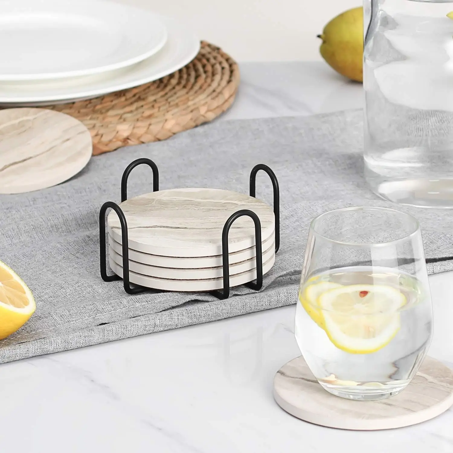 6Pcs Beverage Coaster Set with - đánh giá và giá Marble Coaster Set