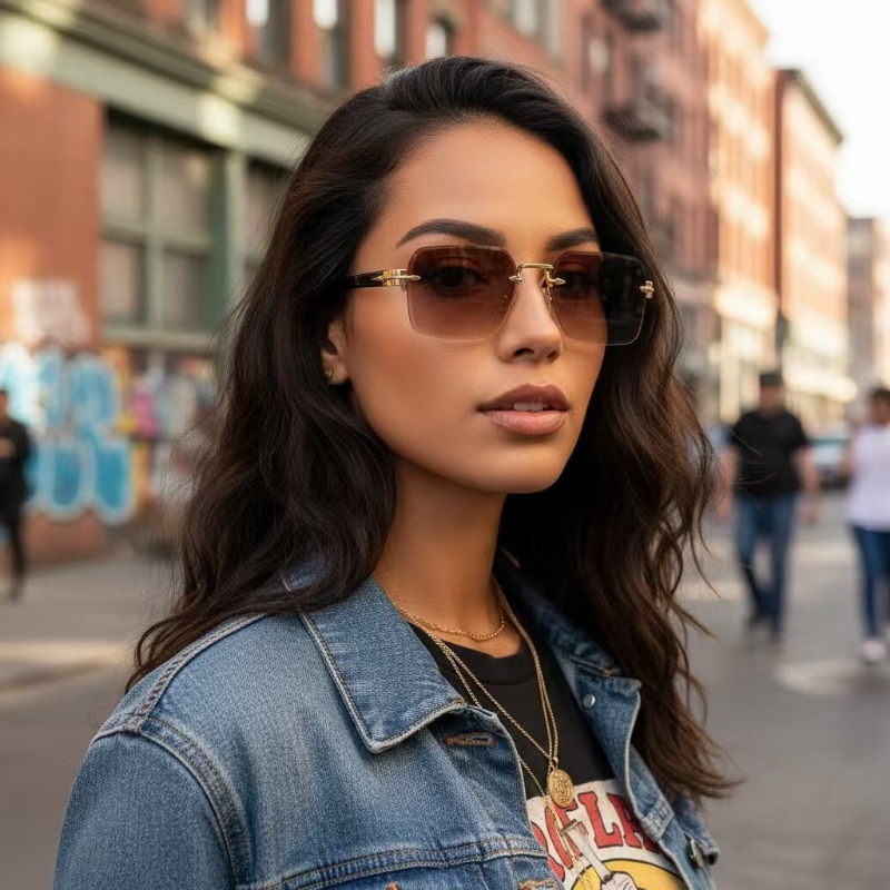 Rimless Sunglasses Rectangle F - đánh giá và giá Sunglasses Uv400