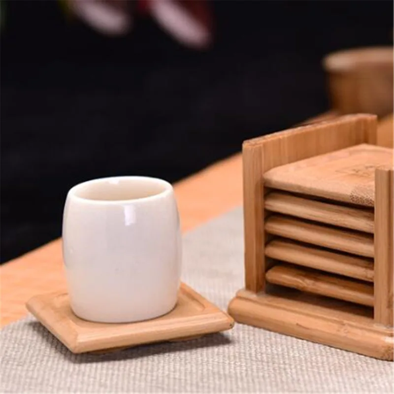 6PCS Round Shape Bamboo Coaste - đánh giá và giá Marble Coaster Set